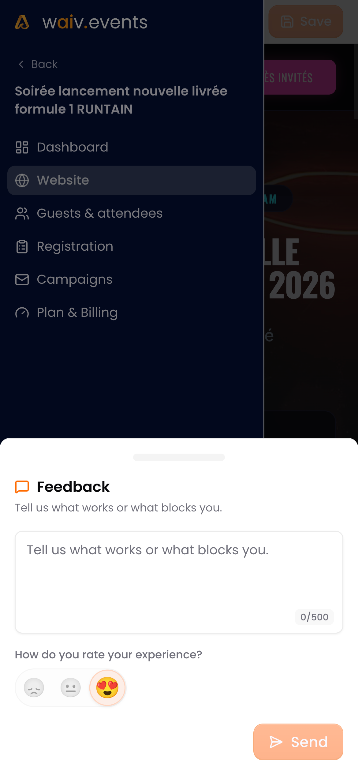 The Waiv feedback form with an emoji mood rating